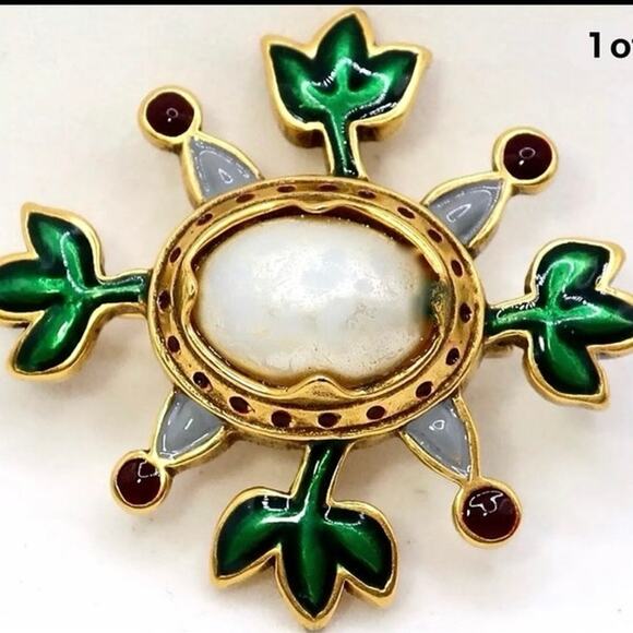 MMA PML Gold Plate Enamel Faux Pearl Pin / Pendant Metropolitan Museum of Art - Picture 3 of 9